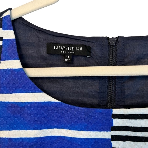 Lafayette 148 New York Drita Striped Textured Cotton Shift Dress Blue Black 14 - Picture 4 of 6